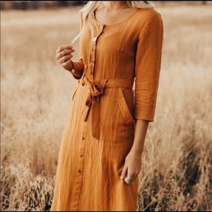 ROOLEE- Nancy Button Dress- Gold